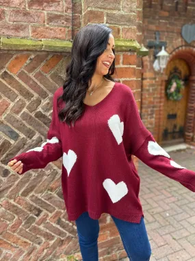 Wine Heart V Neck Jumper Brenda