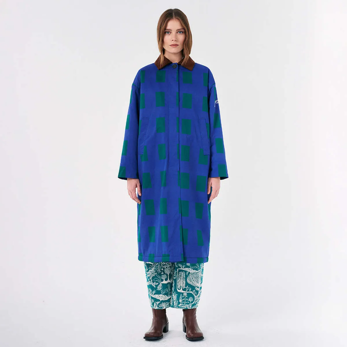 Woman Long Coat - Colour Game Print Blue