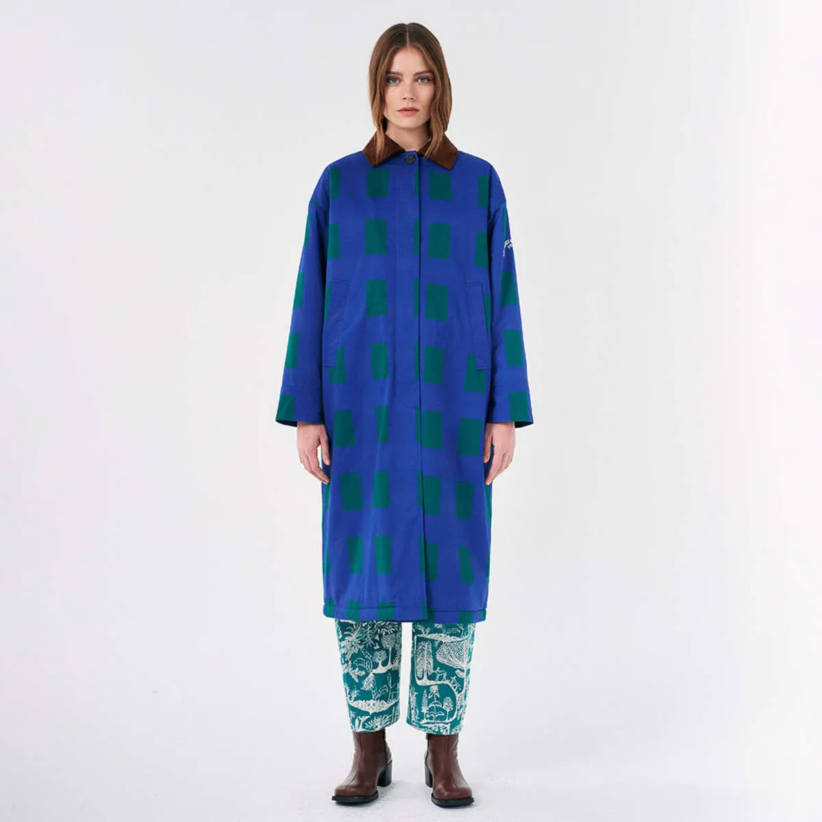 Woman Long Coat - Colour Game Print Blue