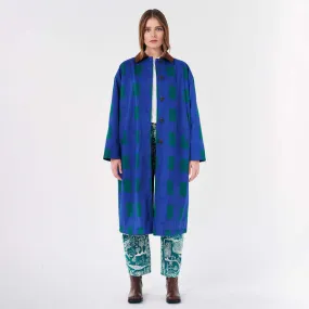 Woman Long Coat - Colour Game Print Blue