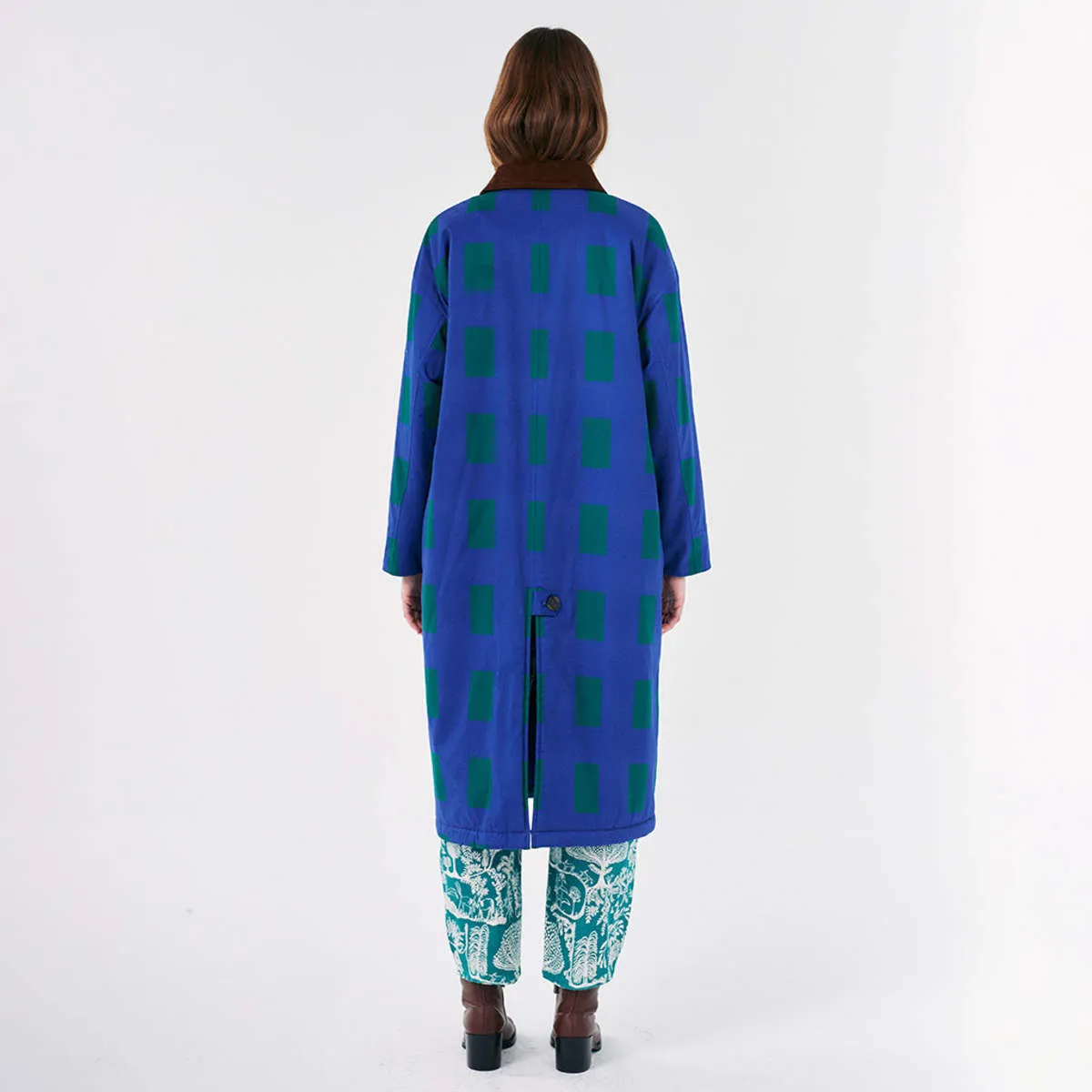 Woman Long Coat - Colour Game Print Blue