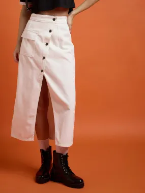 Women White Front Button Wrap Skirt