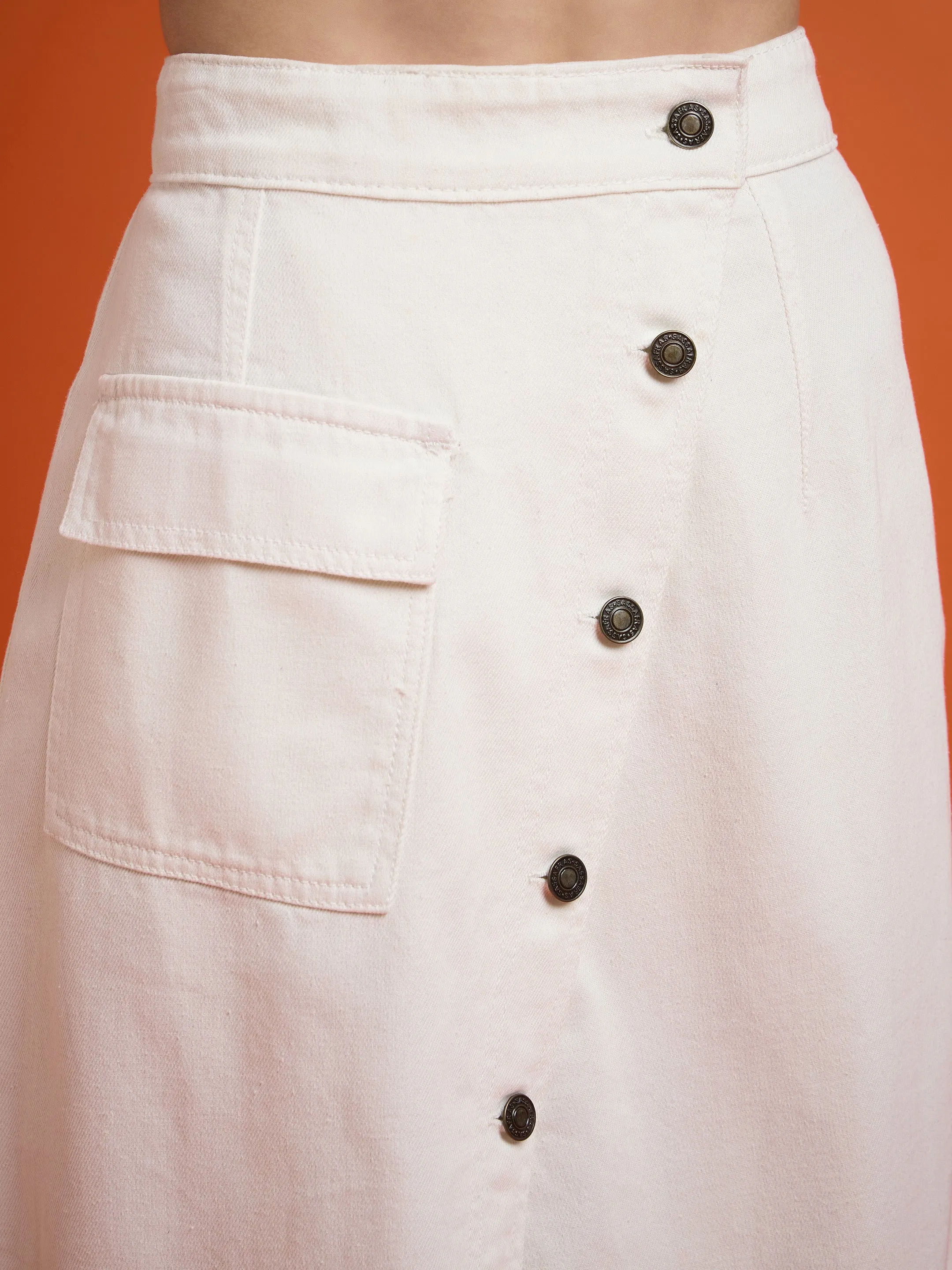 Women White Front Button Wrap Skirt