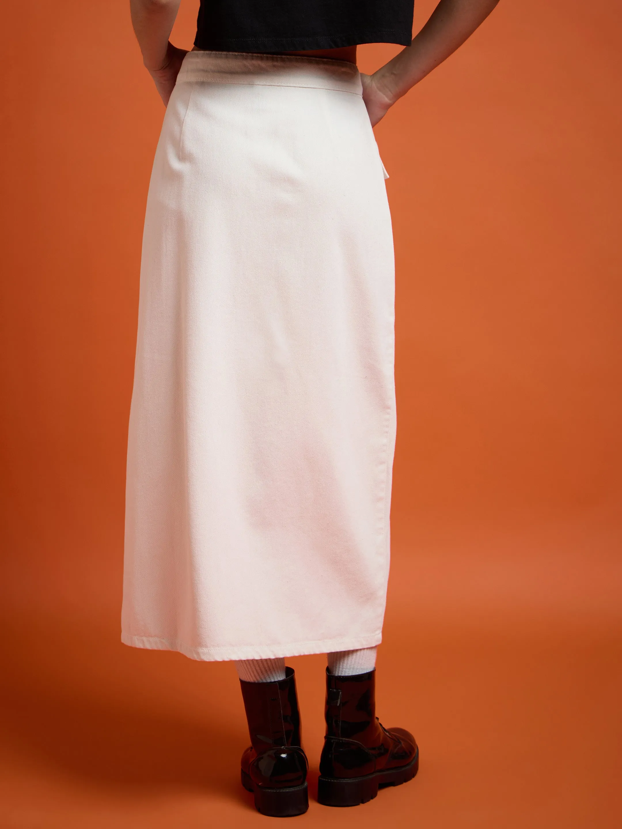 Women White Front Button Wrap Skirt