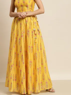 Women Yellow Floral Aanrkali Skirt