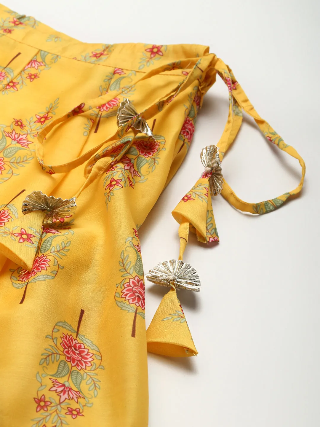 Women Yellow Floral Aanrkali Skirt