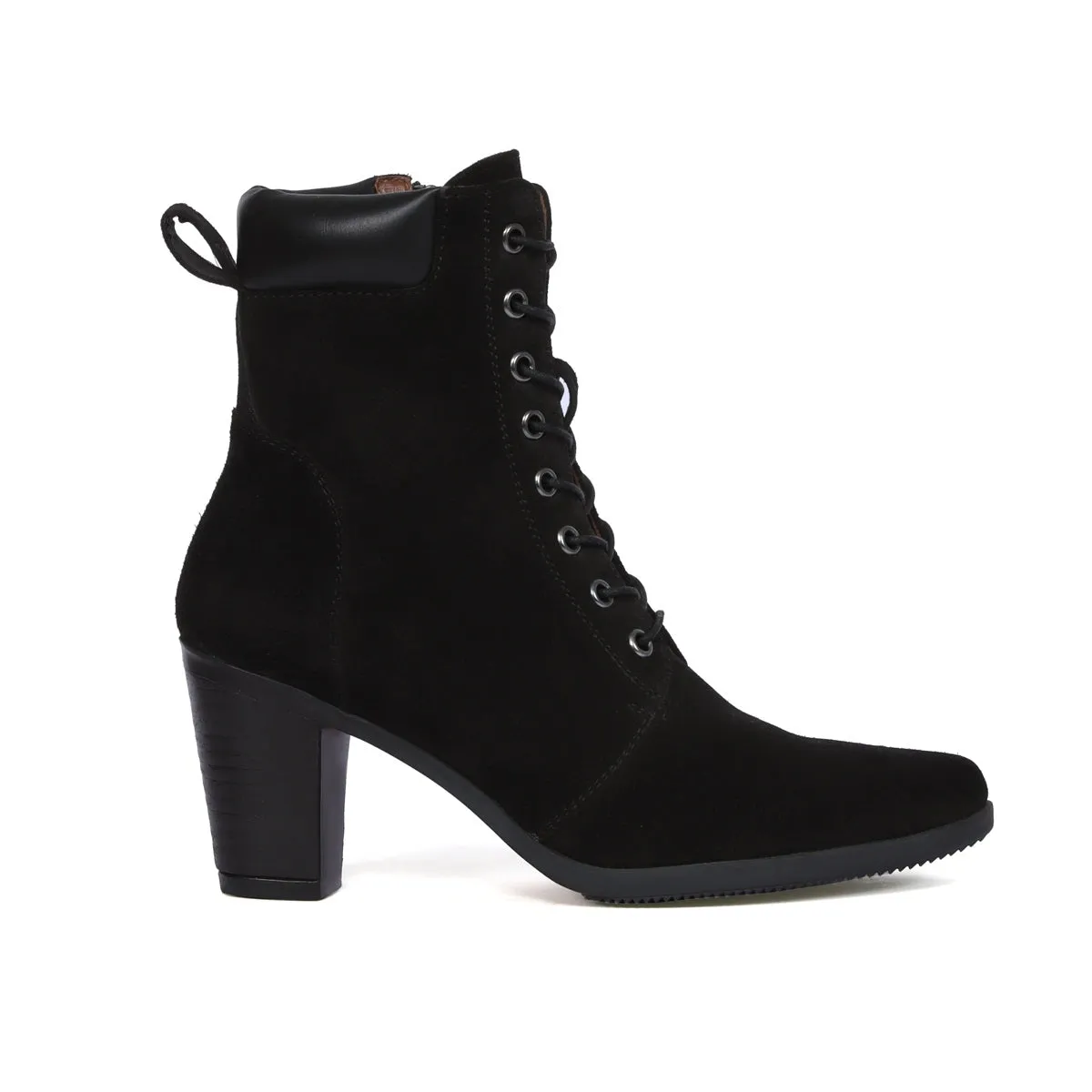 Women's Ankle Boot with pointed toe Black Suede leather