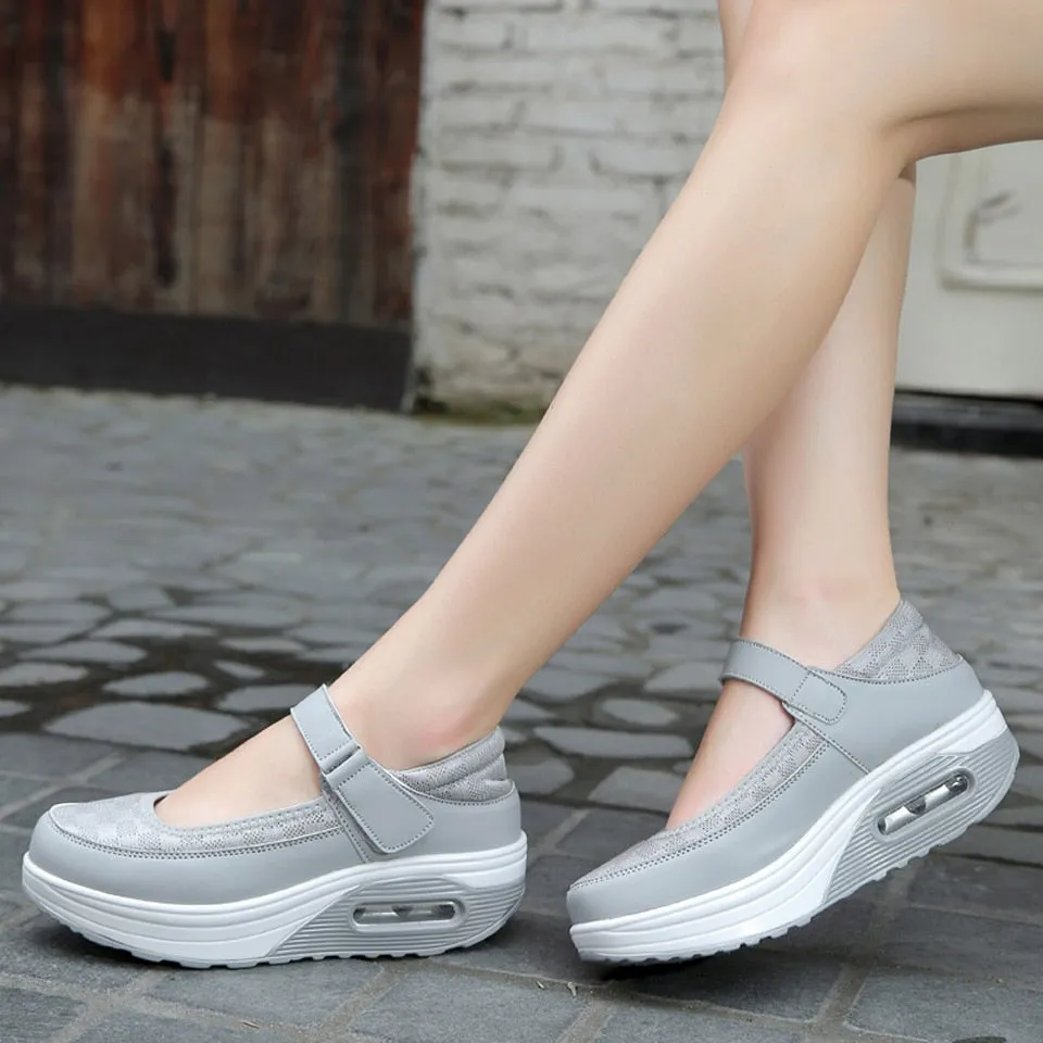 Women's Autumn Gray White Cotton Swing Slip-on Round Toe Shoes