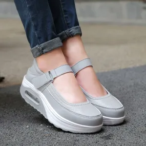 Women's Autumn Gray White Cotton Swing Slip-on Round Toe Shoes