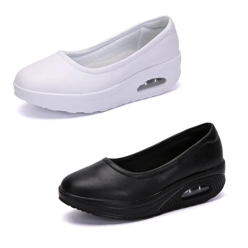 Women's Autumn Gray White Cotton Swing Slip-on Round Toe Shoes