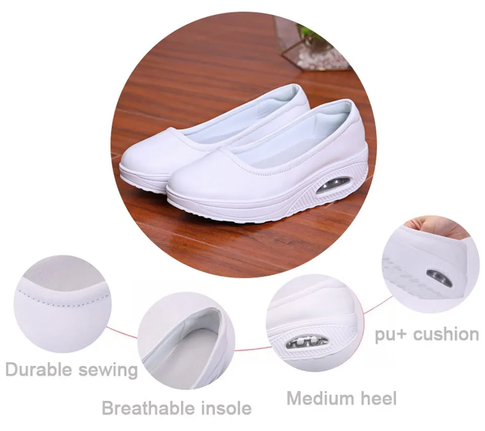 Women's Autumn Gray White Cotton Swing Slip-on Round Toe Shoes