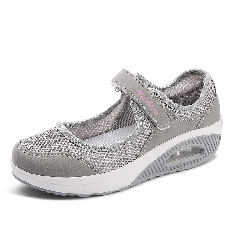 Women's Solid Gray Color Slip-on Round Toe Casual Hollow Shoes