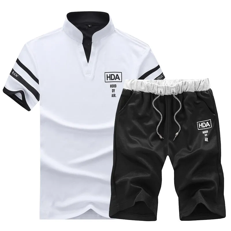 Xituodai Summer Polo Shirt Mens Short Sleeve Polo + Shorts Suit Male Solid Jersey Breathable 2PC Top Short Set Fitness Sportsuit