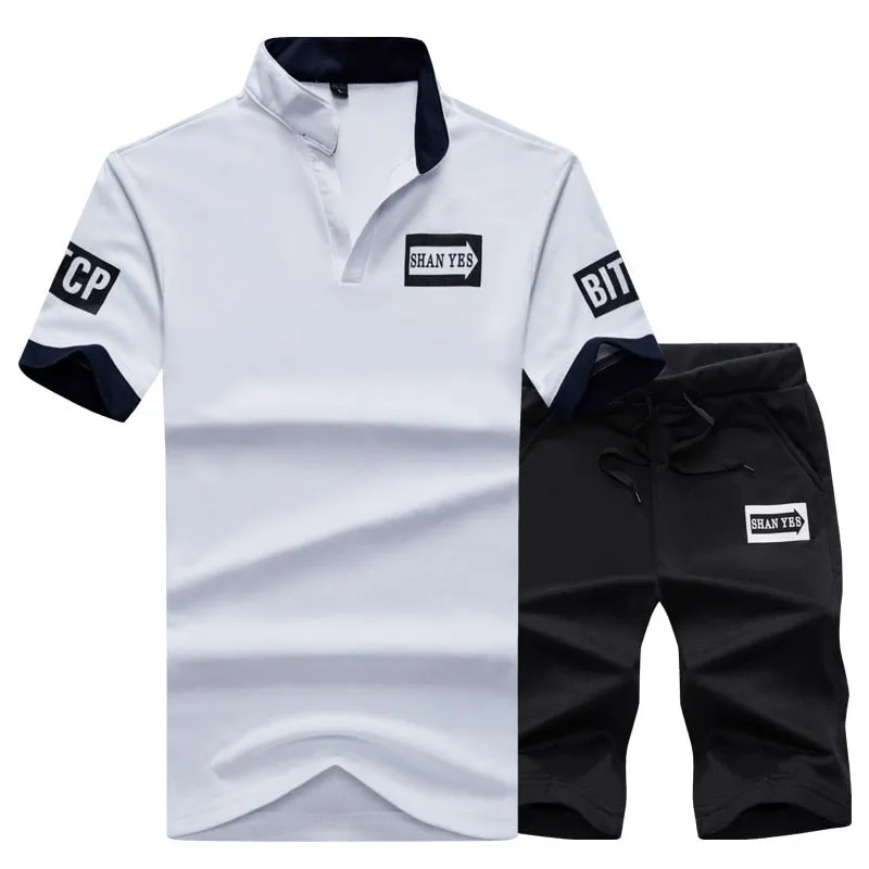 Xituodai Summer Polo Shirt Mens Short Sleeve Polo + Shorts Suit Male Solid Jersey Breathable 2PC Top Short Set Fitness Sportsuit