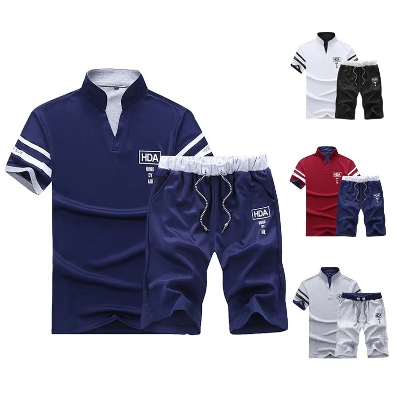 Xituodai Summer Polo Shirt Mens Short Sleeve Polo + Shorts Suit Male Solid Jersey Breathable 2PC Top Short Set Fitness Sportsuit