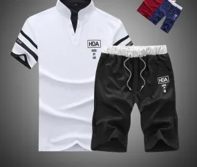 Xituodai Summer Polo Shirt Mens Short Sleeve Polo + Shorts Suit Male Solid Jersey Breathable 2PC Top Short Set Fitness Sportsuit