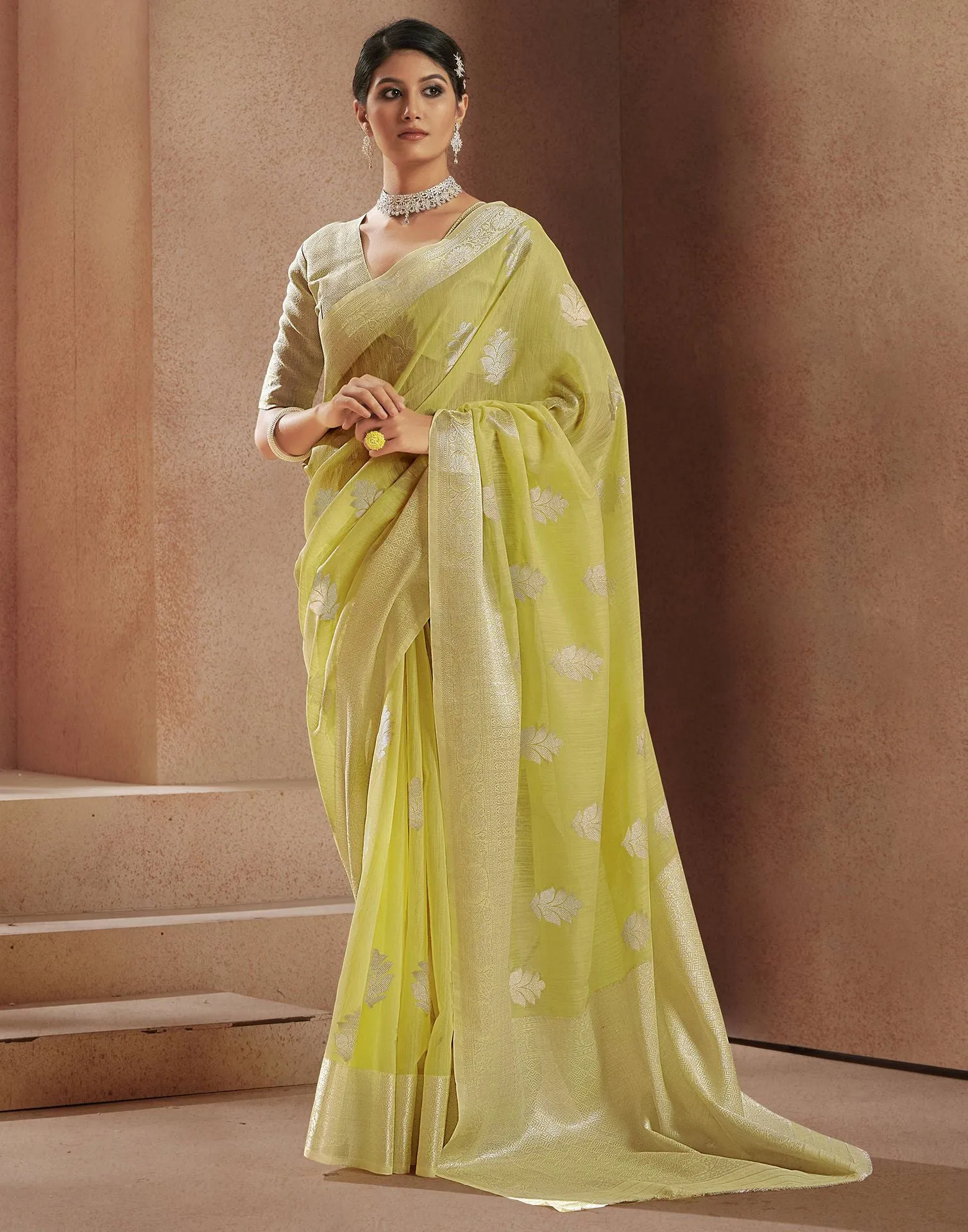 Yellow Jacquard Saree