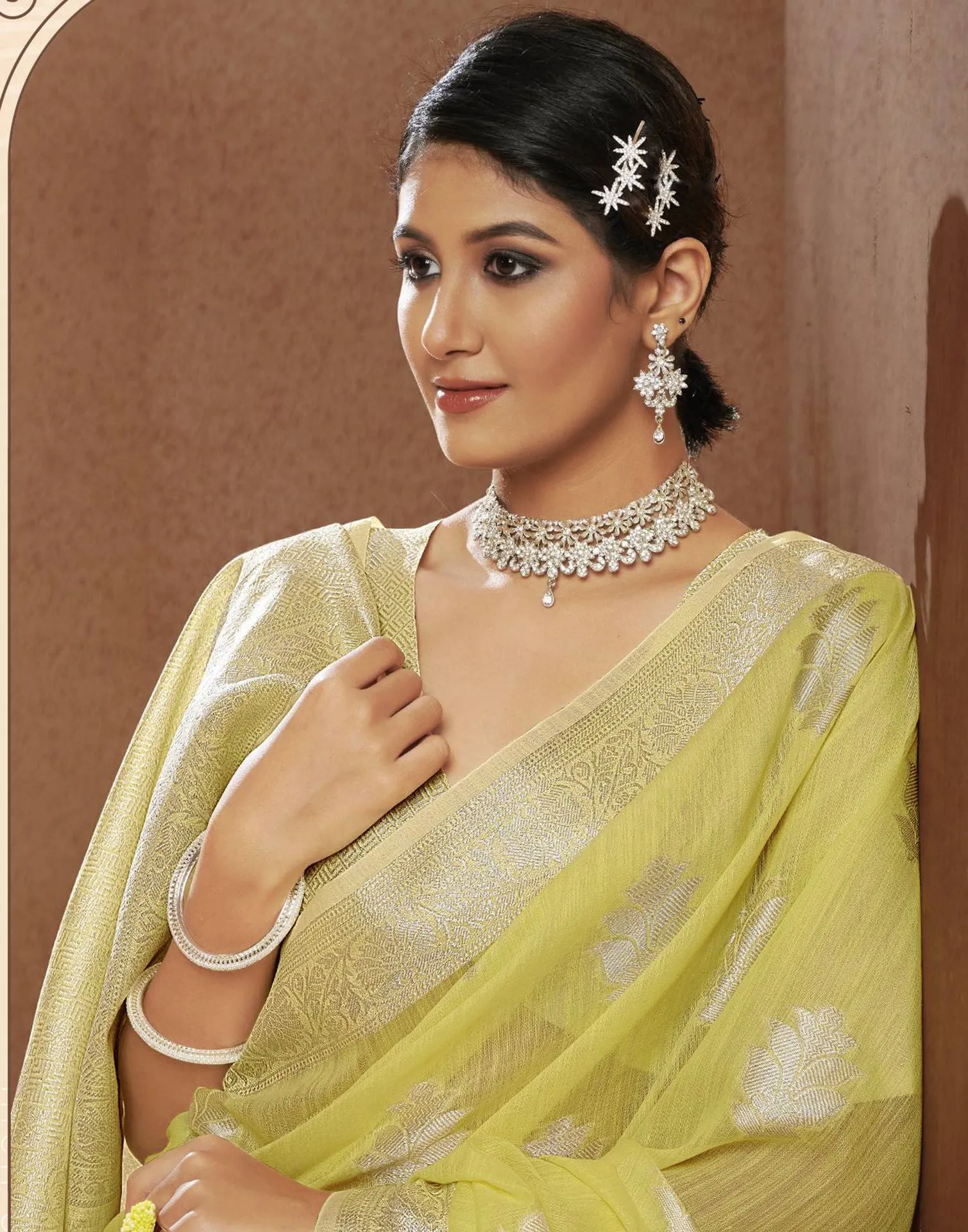 Yellow Jacquard Saree