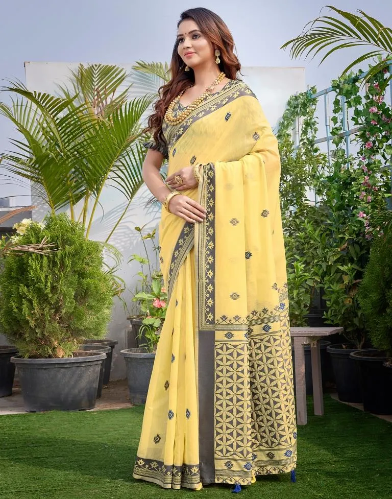 Yellow Silk Plain Sarees