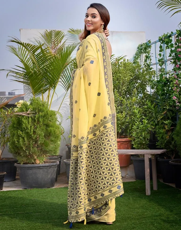 Yellow Silk Plain Sarees