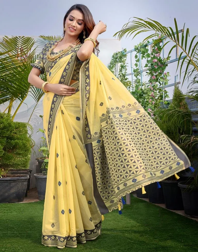 Yellow Silk Plain Sarees