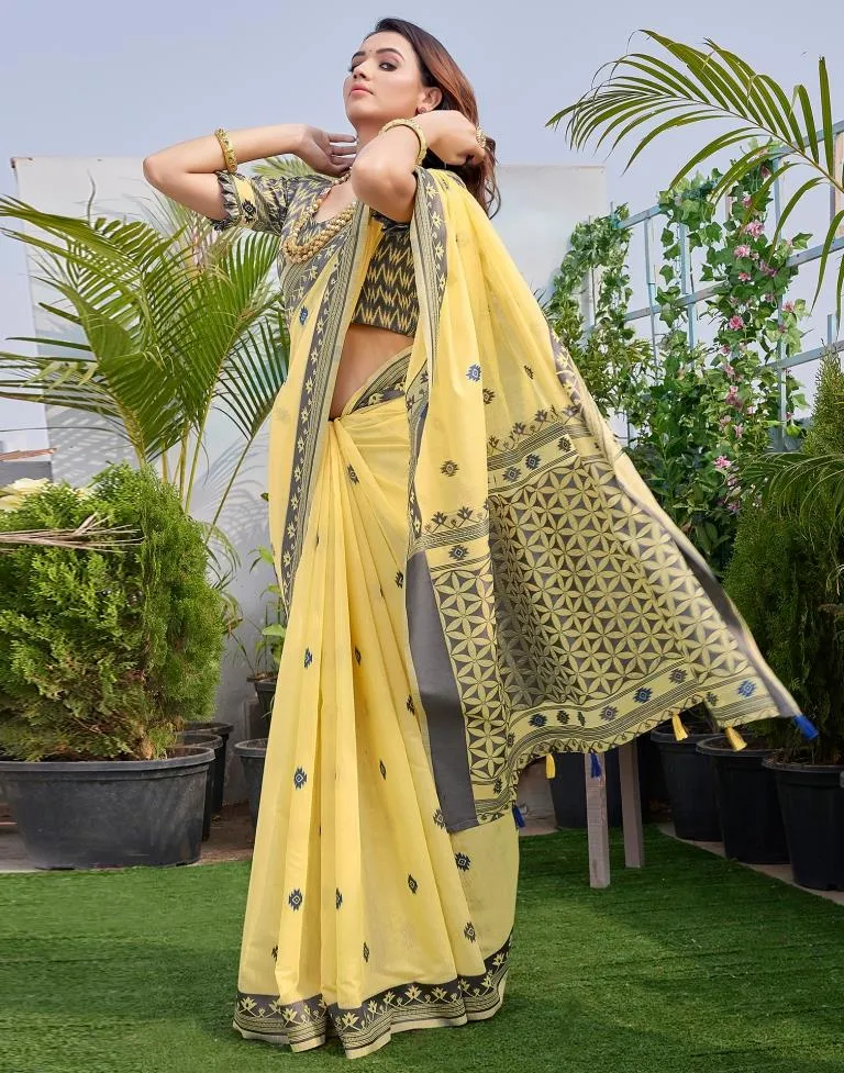 Yellow Silk Plain Sarees