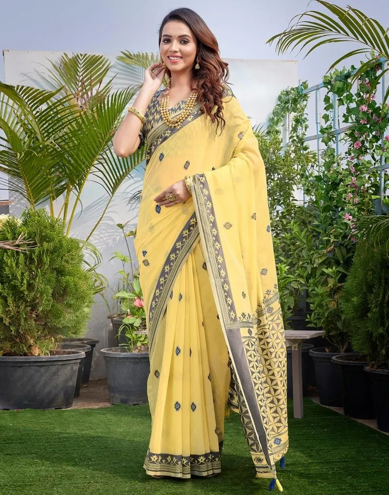 Yellow Silk Plain Sarees