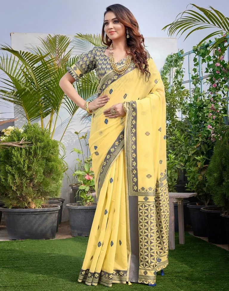 Yellow Silk Plain Sarees